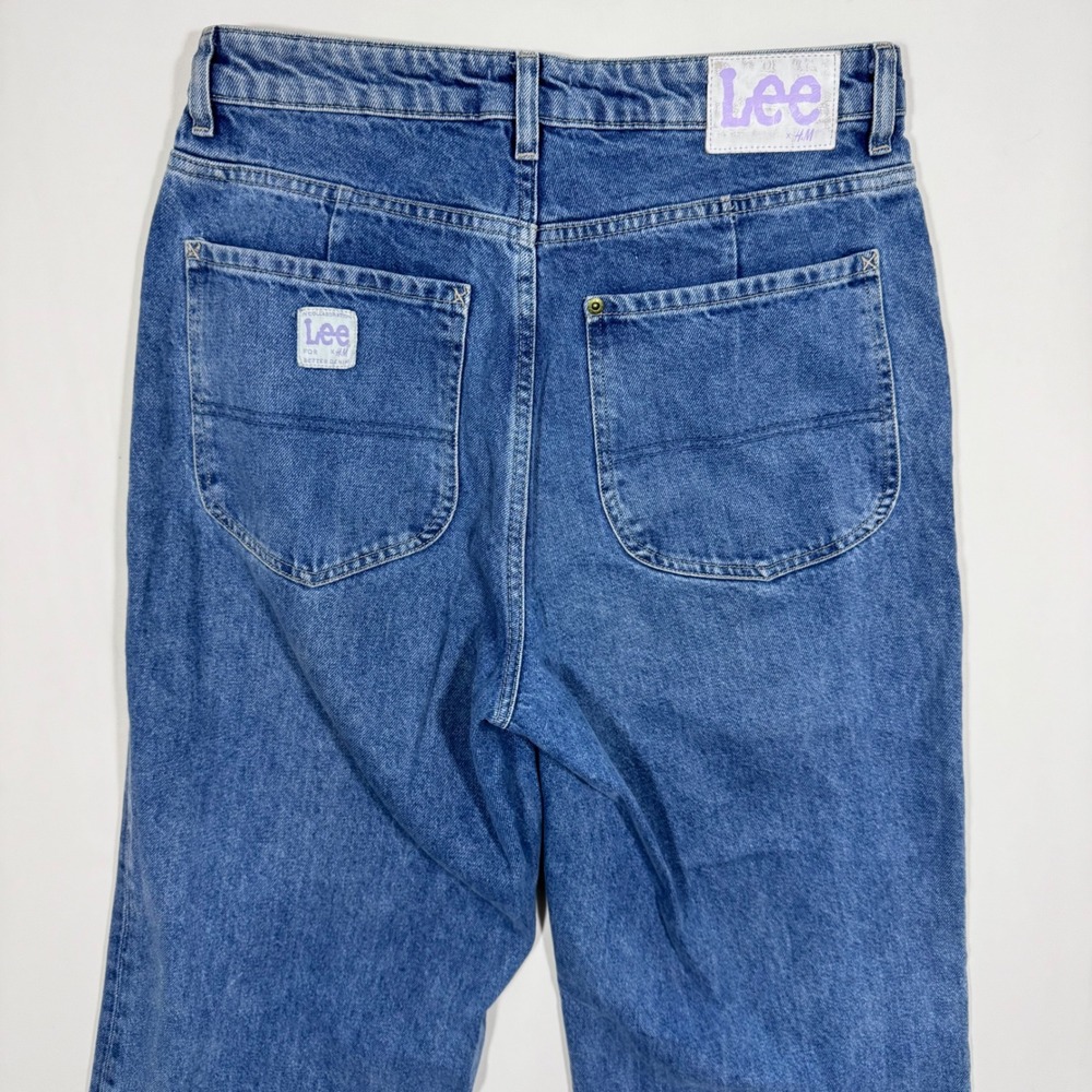 Lee x H&M Wide Leg Jeans Medium Wash High Rise Women's 8 Streetwear Minimalist - Picture 9 of 13